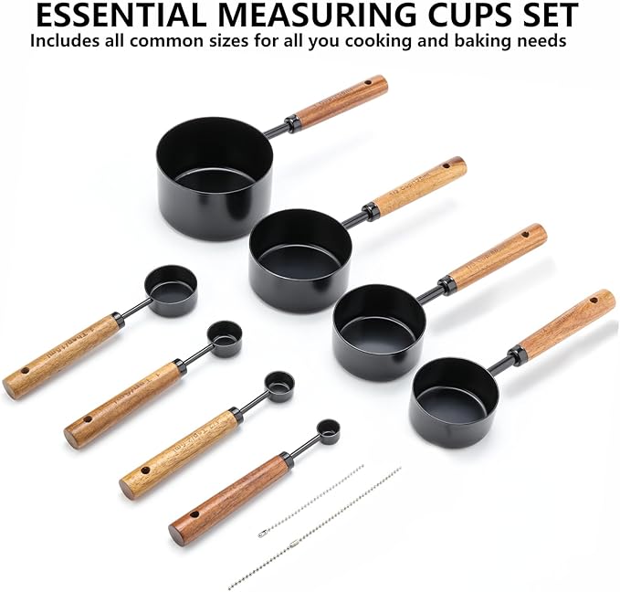 Measuring Cups and Spoons Set Stainless Steel Measuring Cups and Spoons with Wood Handle for Dry and Liquid Ingredient