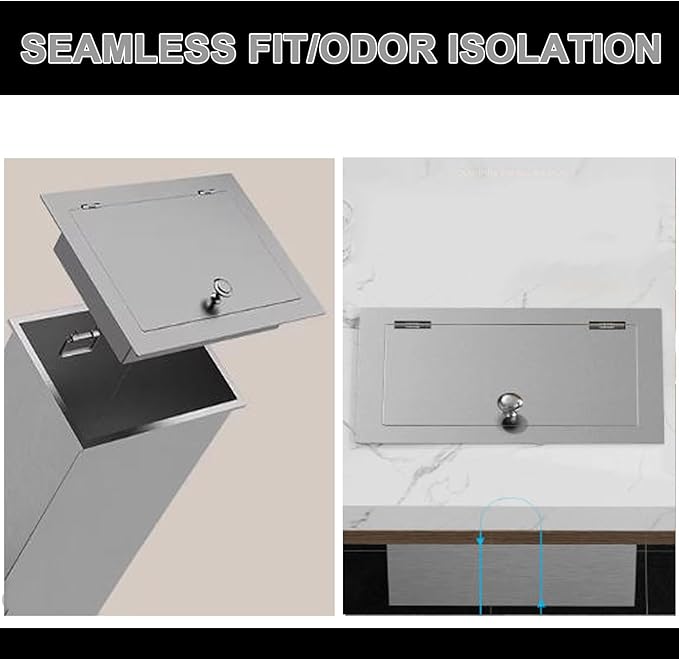 304 Stainless Steel Bin Cover, Countertop Trash can Lid, with a Central Pivot, the Lid can be Lifted, for Kitchen Cabinet, Bar & Bathroom(Black)