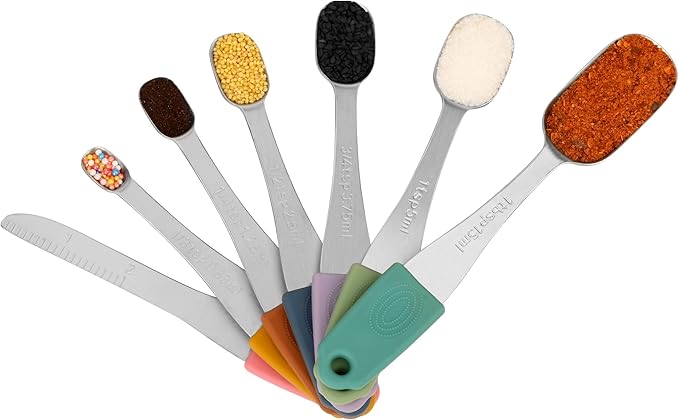 Magnetic Measuring Cups and Spoons Set 14, Stainless Steel Measuring Cups and Spoons Set for Dry & Liquid, Heavy Duty Metric Measuring cups & Spoons with Leveler for Baking & Cooking, Color