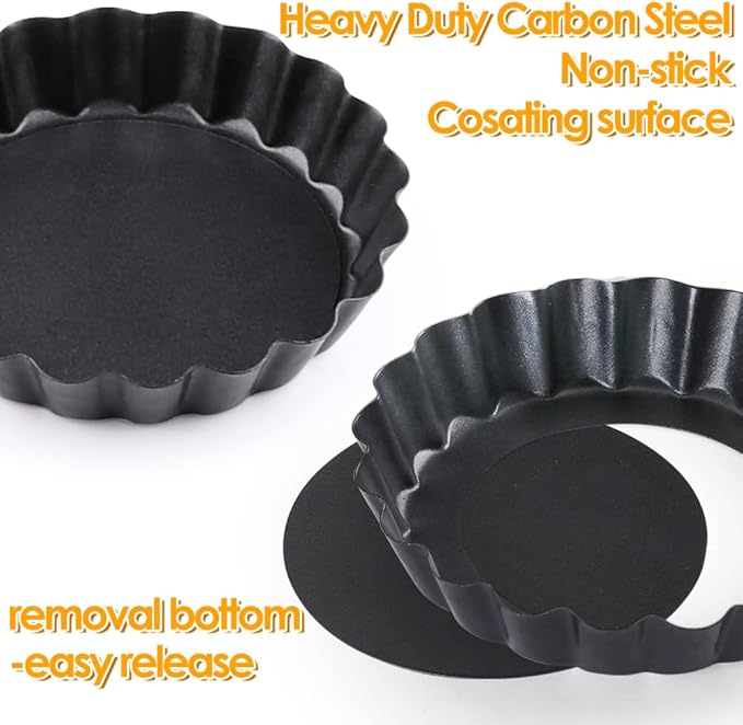 Mini Tart Pan Set of 12, Non-Stick 4 Inch Quiche Pan, Removable Bottom Tart Pan for Pies, Quiche Bakeware, Cheese Cakes, Desserts and more
