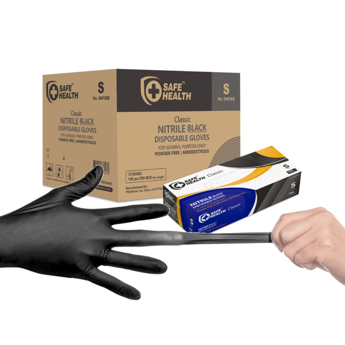 Safe Health Nitrile Black Disposable Gloves, Latex Free, Powder Free, Case of 1000, Small, Textured, 3.5 mil, Industrial, Tattoo, Salon, Hair, Auto, Car, Cleaning, Food, Cooking