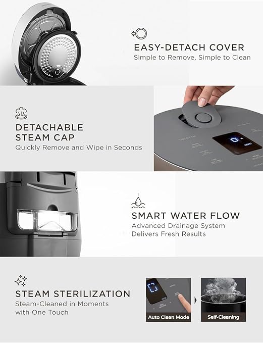 CUCKOO Non-Pressure Rice Cooker 8-Cup Uncooked / 16-Cup Cooked with Induction Heating Technology, Versatile Rice Maker with 12 Menu Options and Steam Plate, Voice Guide, Gray (CR-HA0810FG)