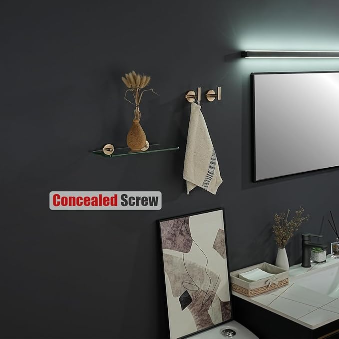 JQK Bathroom Glass Shelf, Tempered Glass Shower Storage 12 by 5 inches, 304 Stainless Steel Champagne Bronze Wall Mount, TGS101L12-CB