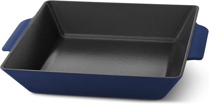 Zakarian x Dash Nonstick Cast Iron Grilling and Roasting Pan - Oven-Safe Cookware - Titanium Ceramic Nonstick Coating - Great for Roasting Veggies, Meats, and More - Blue, 11-Inch