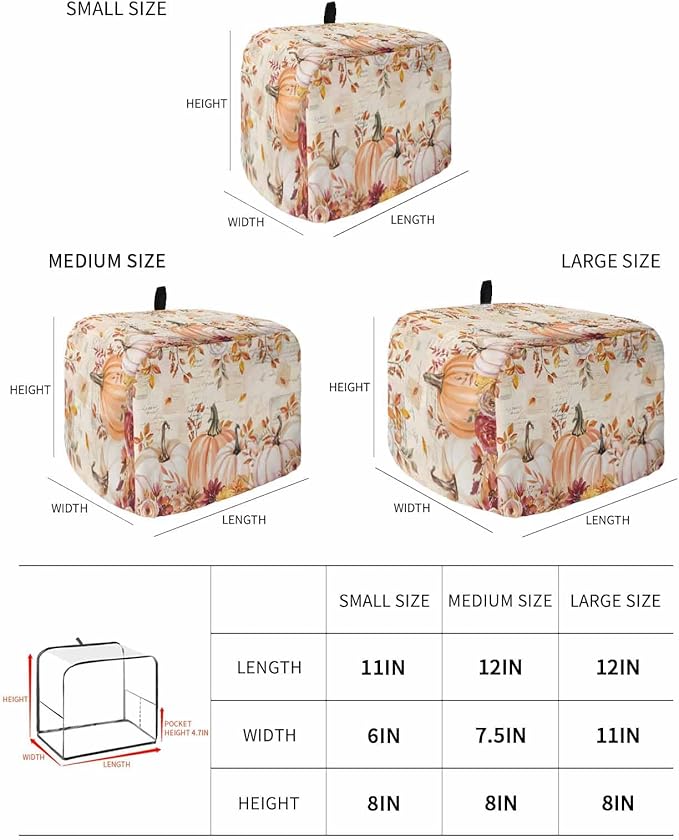 Pink Orange Pumpkins Fall Toaster Cover 4 Slice, Thanksgiving Leaves Dustproof Bakeware Oven Protector with Top Hook, Autumn Floral Waterproof Small Kitchen Appliance Toasters Dust Cover, 12"x11"x8"