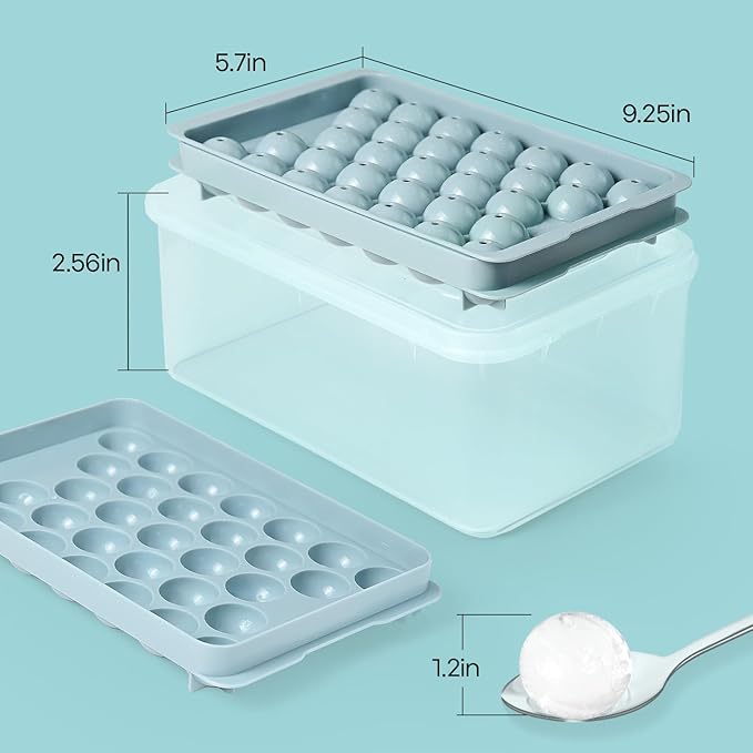 Round Ice Cube Trays for Freezer - Ice Cube Tray with Lid and Bin,Stackable Ice Ball Maker, BPA-Free Ice Mold, Circle Ice Trays for Juice,Coffee and Cocktails (1.2in/93 balls&box)
