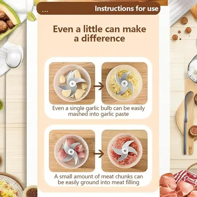 Electric Garlic Chopper, Mini Portable Veggie Chopper, 2026 New Small Garlic Chopper Mincer, USB Rechargeable, Wireless Veggie Grinder, For Mashing Onion, Garlic, Chili, Ginger (2*Blue, 3 blades)