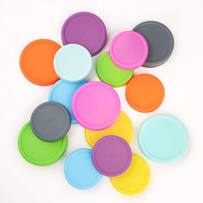 AOZITA [ 28 Pack ] Plastic Mason Jar Lids Fits Ball, Kerr & More - 14 Wide Mouth & 14 Regular Mouth - Colored Storage Caps for Canning Jars, Dishwasher Safe & Food Grade