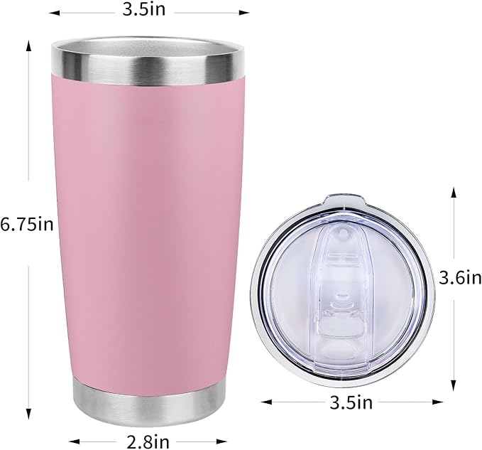 20oz Stainless Steel Tumbler Bulk with Lid, Travel Mug - Double Wall Vacuum Powder Coated Cup - Light Pink, 12 Pack