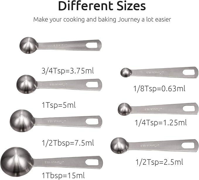 U-Taste 18/8 Stainless Steel Measuring Spoons Set of 7 and Measuring Cup Set of 7 for Dry and Liquid Ingredient with Engraved Measurement