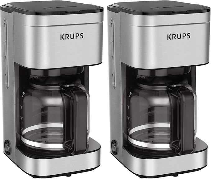 KRUPS Coffee Maker 10 Cups Simply Brew Stainless Steel Drip Coffee Maker,900 Watts-Coffee Filter,Drip Free,Dishwasher Safe Pot,Black & Silver,(Pack of 2)