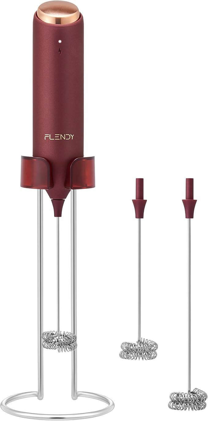Flendy Rechargeable Milk Frother Handheld, Coffee Frother Handheld with USB-C Charging Stand, Electric Drink Mixer Handheld, Mini Electric Whisk Frother for Coffee, Matcha, etc