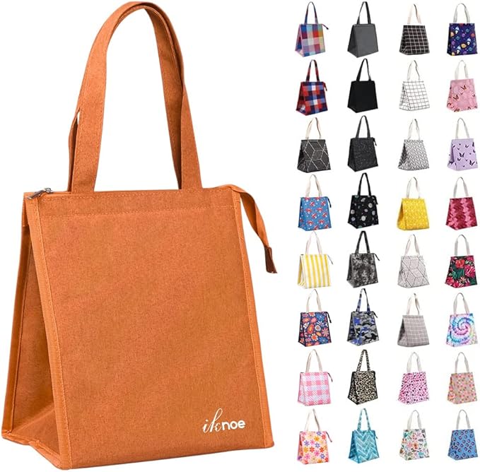 iknoe Insulated Lunch Bag for Women & Adults, 9L Foldable Wide-Open Cooler Bag with Pockets, Leakproof & Portable, for Picnic, Office, Beach(Orange)
