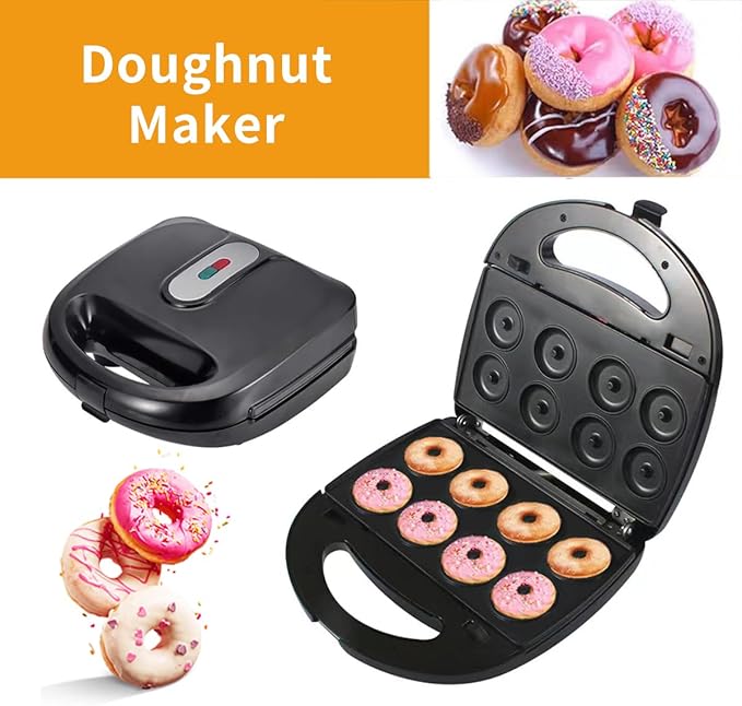 Donut Maker, 3 in 1 Electric Waffles Sandwich Machine，Panini Press Grill Iron Set with 3 interchangeable Removable Non Stick Plates，750W Detachable Dessert Toaster, Perfect for Breakfast