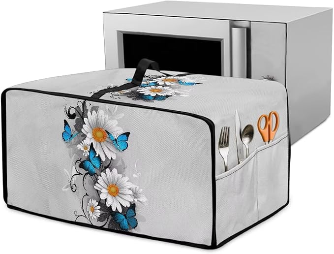 Toaster Oven Cover Dust-Proof Countertop Convection Oven Cover Protective Smart Microwave Oven Accessories and Decor, M, 16.5 x 20.5 x 10 inches, Daisy Butterfly Gray