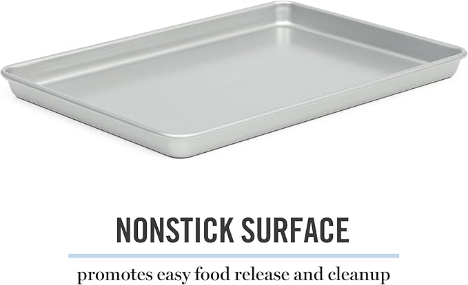 Martha Stewart Gallen 13x9 Inch Nonstick Carbon Steel Cookie Sheet - Durable Silver Baking Pan for Cookies, Brownies & Roasting