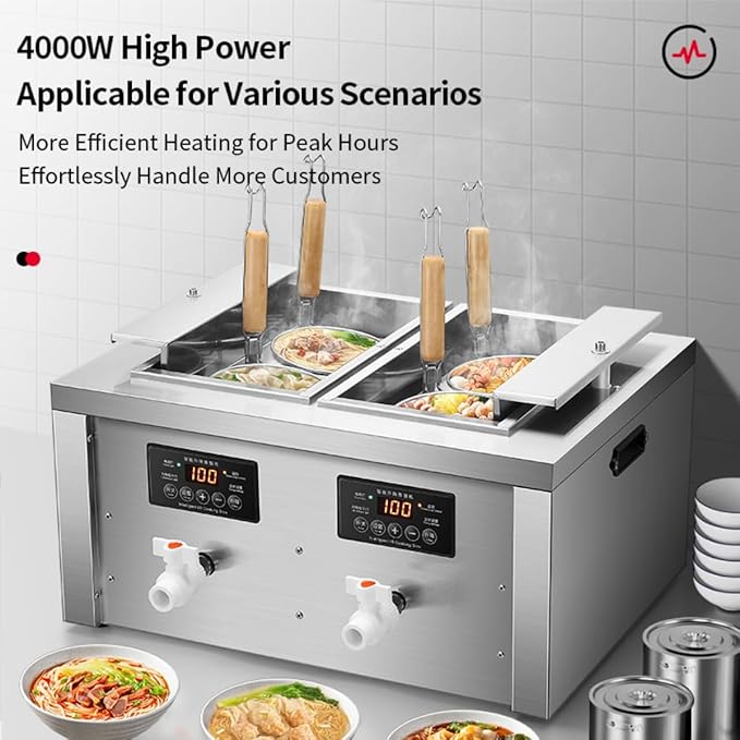 Auto-lift Commercial Pasta Cooker with Timer, Noodle Cooking Machine with 2 Drainage,Macaroni Vegetable Dumpling Cooker,Boiler For Spaghetti Ramen,Temperature Adjustable (4 holes)
