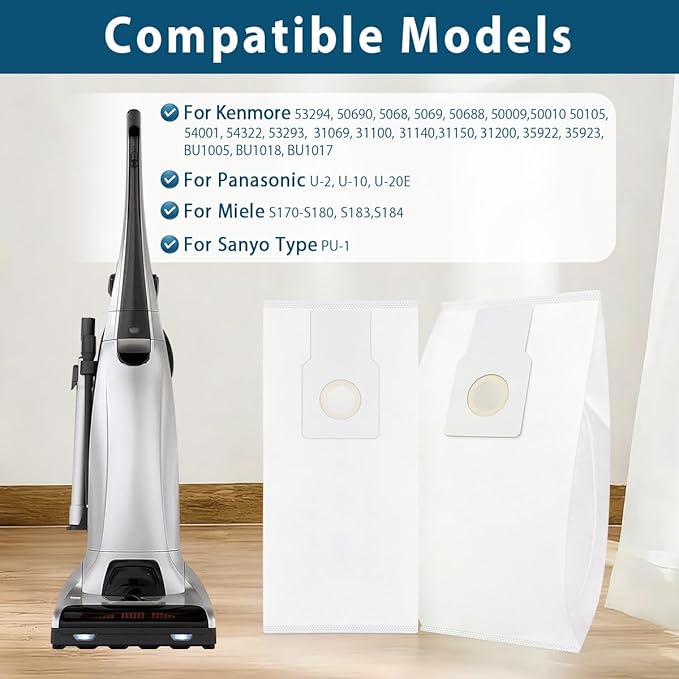 8 Pack 53294 Style O HEPA Cloth Vacuum Bags Replacement Compatible with Kenmore Upright Vacuum Cleaner 53293 50690 31140 31150 BU1005 BU1018, Compare to Part 20-53294 20-50690