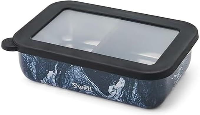 S'well Stainless Steel Bento Box, Azurite Marble, Fits One Large Entree Or Small Entree And Snack, Includes Removable Divider, Leakproof, Easy to Clean, Dishwasher Safe
