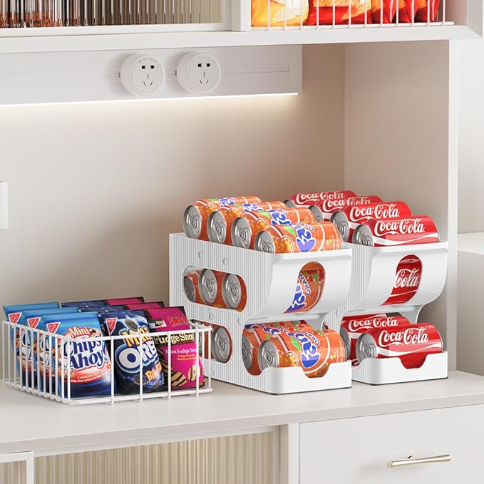 Sotfamily Soda Can Organizer for Pantry/Fridge, Automatic Rolling Pop Can Dispenser/Storage/Holder/Container for Refrigerator or 12" Deep Shelf, Space-Saving Drink Organizer for 12 Standard Cans