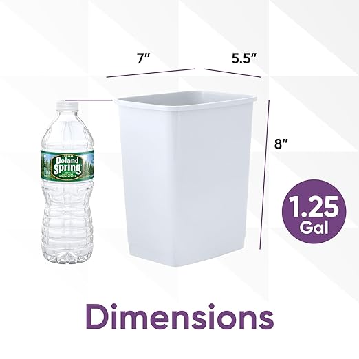 Superio 1.25 Gal Mini Plastic Trash Can, Small Unlidded Waste Bin Only for Countertop, Desk, Vanity, Bathroom 5 Quart (1, White)