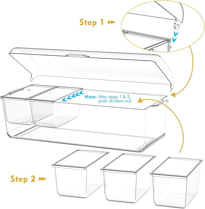 Condiment Tray with Stainless Steel 5 Spoons, 5 Forks and 1 Clip, Chilled Condiment Server, Condiment Server, Bar Garnish Holder on Ice, Bar Accessories Fruit and Salad with Removable Trays and Lid