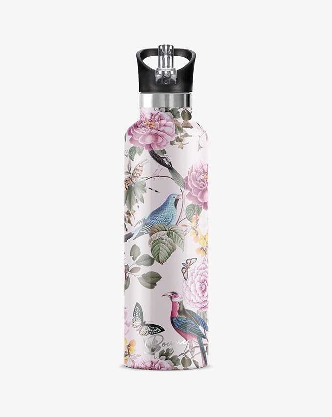 Bougie My Bottle - Primavera Stainless Steel Water Bottle With Straw | Pipe Cleaner & Ice Tray Included | Leak-Proof, BPA Free, Double Insulated For Warm & Cold | 25 oz/750 ml