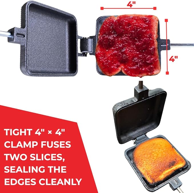 Pie Iron Set – Large Cast Iron Sandwich Maker for Camping, 3-Piece Camp Pie Cooker, Campfire Grilling & Outdoor Cooking Equipment