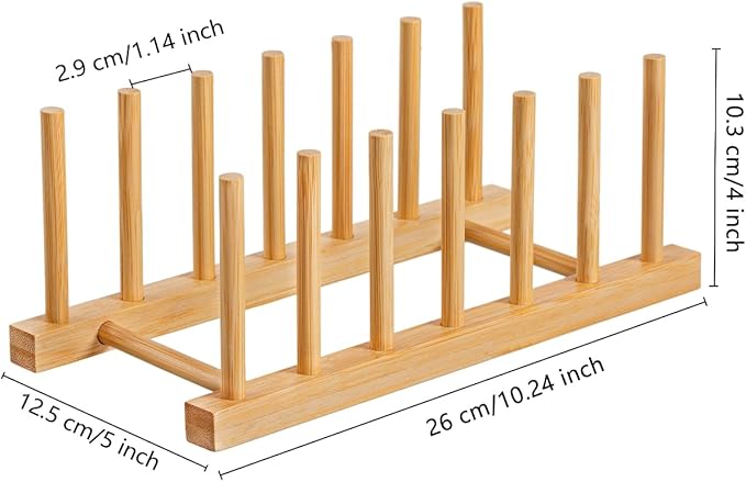 HBlife Bamboo Dish Plate Bowl Cup Book Pot Lid Cutting Board Drying Rack Stand Drainer Storage Holder Organizer Kitchen Cabinet（Keep Dry）