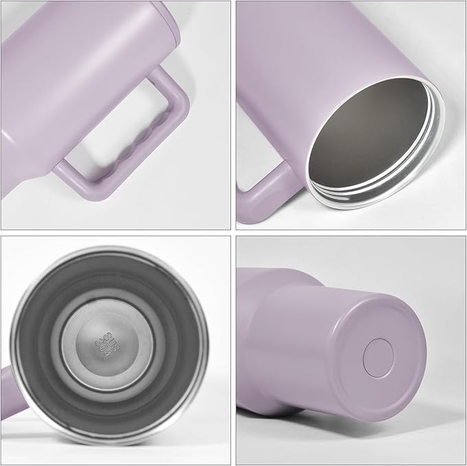 AGH 40 oz Sublimation Tumbler with Handle 4-Pack Stainless Steel Insulated Tumblers Blanks Water Bottle Travel Cups Matte Purple