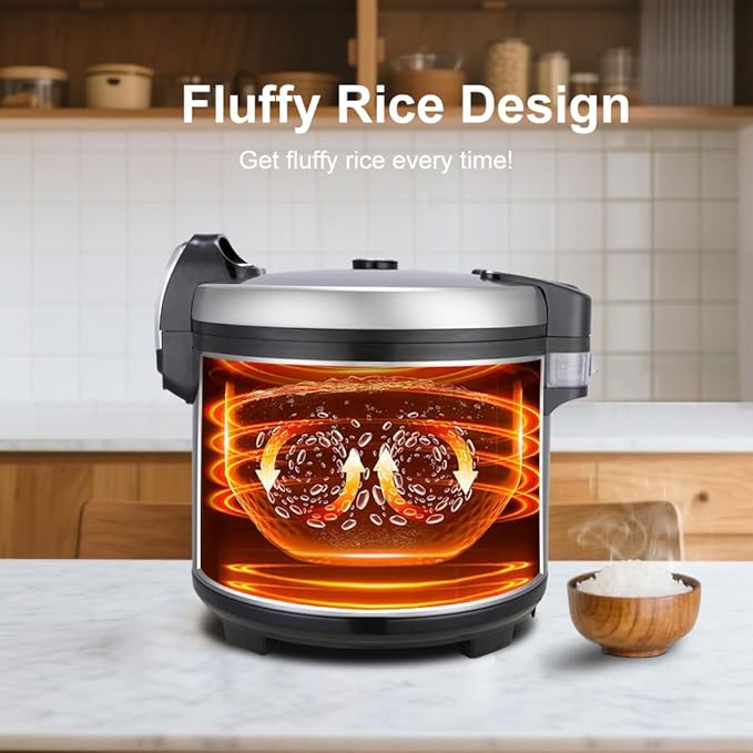 Commercial Rice Cooker 35 Cups Uncooked (70 Cups Cooked) with Stainless Steel Exterior,Large Rice & Grain Cooker for Restaurant,Double Protection,Silver