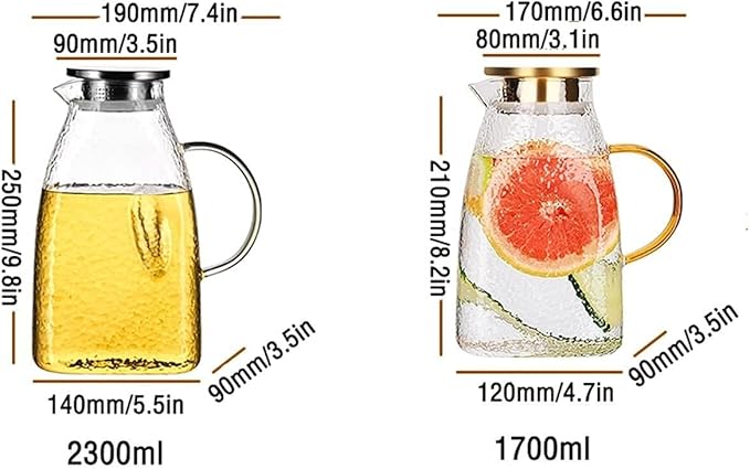 Borosilicate Glass Water Pitcher, Stainless Steel Filter Lid, Iced Tea, Juice, Coffee, And Beverage Jug For Home & Restaurant