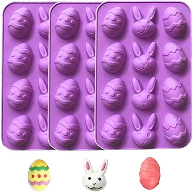 12 Cavities Chocolate Candy Molds -Silicone Easter Egg Fondant Mold for Cake Decorate Easter Day Party Supplies Set of 3