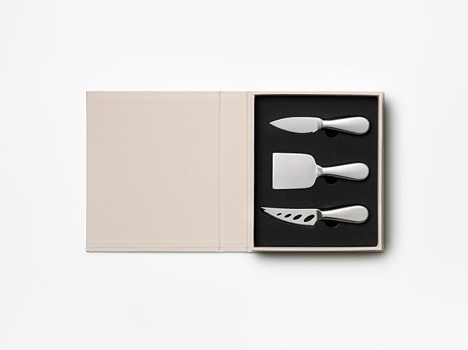 PrintWorks The Essentials, Cheese Knife Set – 3 Pieces Stainless Steel Gift Set with Pronged, Chisel, and Heart Knives – Stylish Charcuterie Accessories and Dishwasher Safe