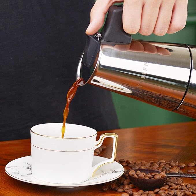 YOLIFE Mini Stovetop Espresso Maker, Induction Small Moka Pot for Italian Coffee, Cappuccino and Latte, Stainless Steel,4 Espresso Cup (1 Cup= 50ml) (200ml / 7oz)