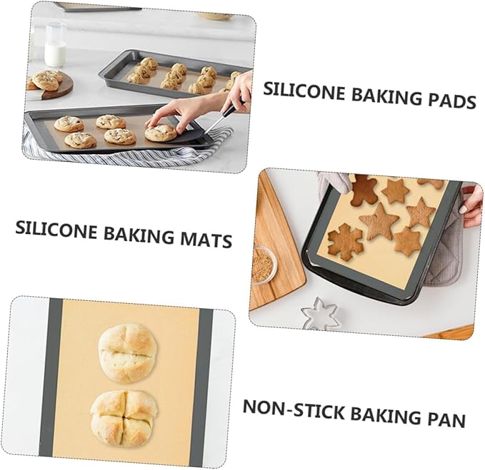 4pcs Heat Resistant Silicone Baking Mats Fiberglass, Non-stick Reusable Baking Pads for Home Bakery, Medium 42x29.5cm Small 30x21cm, Coffee Bottom, Food Safe Oven Liners