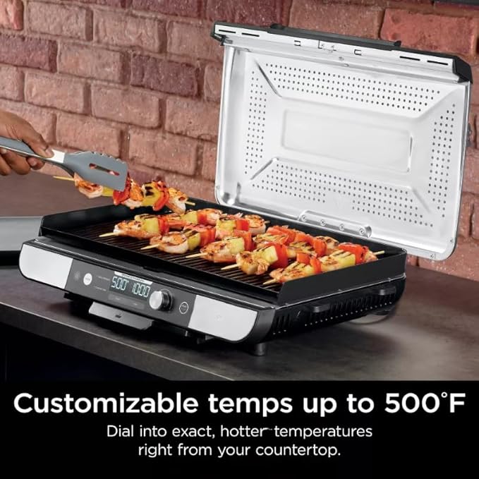 Niinnja Sizzle Pro XL 20" Indoor Griddle & Grill with Pro Temp, Detachable Ventilated Lid, Grease Control, Ceramic Nonstick Plates, Even Edge Cooking, Extra Large Capacity, Silver/Black (Model GX 101)