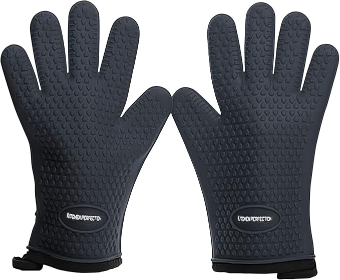 KITCHEN PERFECTION S Silicone Smoker Oven Gloves for Women -Extreme Heat Resistant BBQ Gloves -Handle Hot Food Right on Your Grill Fryer |Waterproof Oven Mitts for Cooking |Superior Set+3 Bonuses