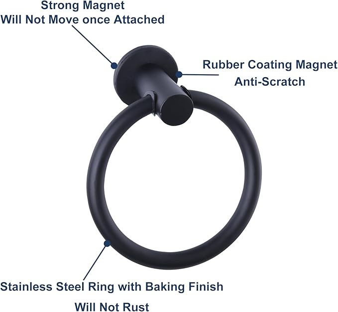 Magnetic Towel Holder for Refrigerator, Magnet Towel Ring Hand Towel Bar Hook Hanger for Fridge, Kitchen Dishwasher, Stove, Oven, Sink, Laundry Washer, Dryer, Black