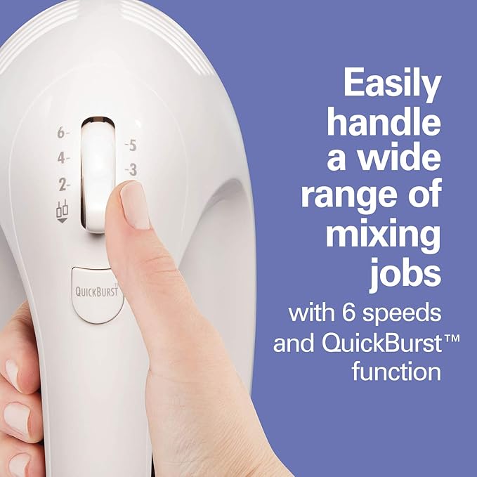 Hamilton Beach 6-Speed Electric Hand Mixer with Whisk,Dough Hooks and Easy Clean Beaters,Powerful 275 Watt Motor,Snap-On Storage Case,White,(Pack of 2)
