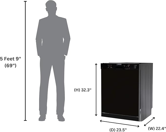 Equator24" Built in Dishwasher 14 Place Setting Wine Rack 8 Wash FAST 50 Delay1/2Load 110V E-Star ADA in Black