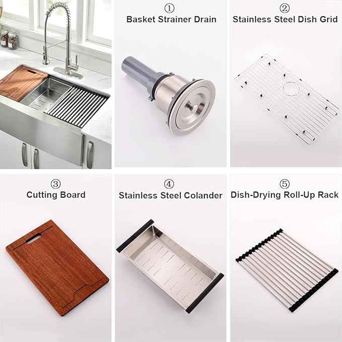 33Inch Farmhouse Sink Workstation -VOKIM 33"x22" Apron Front Kitchen Sink Single Bowl 16 Gauge Stainless Steel Kitchen Farm Kitchen Sinks with Accessories