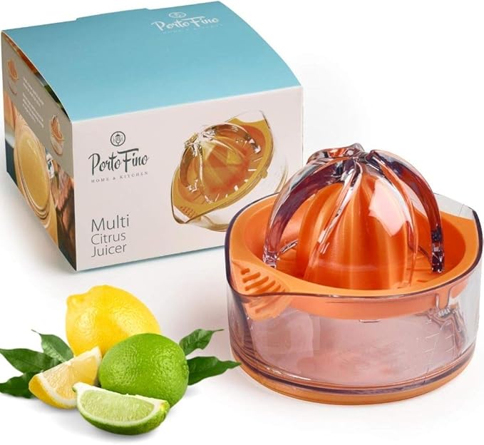 Citrus Squeezer - Orange Juicer - Manual hand Juicer - Lemon Lime Squeezer with Measuring Cup and Strainer - Space Saving and easy to use - Dishwasher Safe - Gift for Women - 8OZ (Orange)