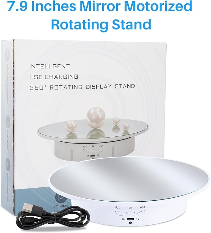 Rotating Display Stand Turntable Stand Black Spinning Stand for Product Shows with Telecontroller,7.87inch /17.6lbs Max Load,White Round