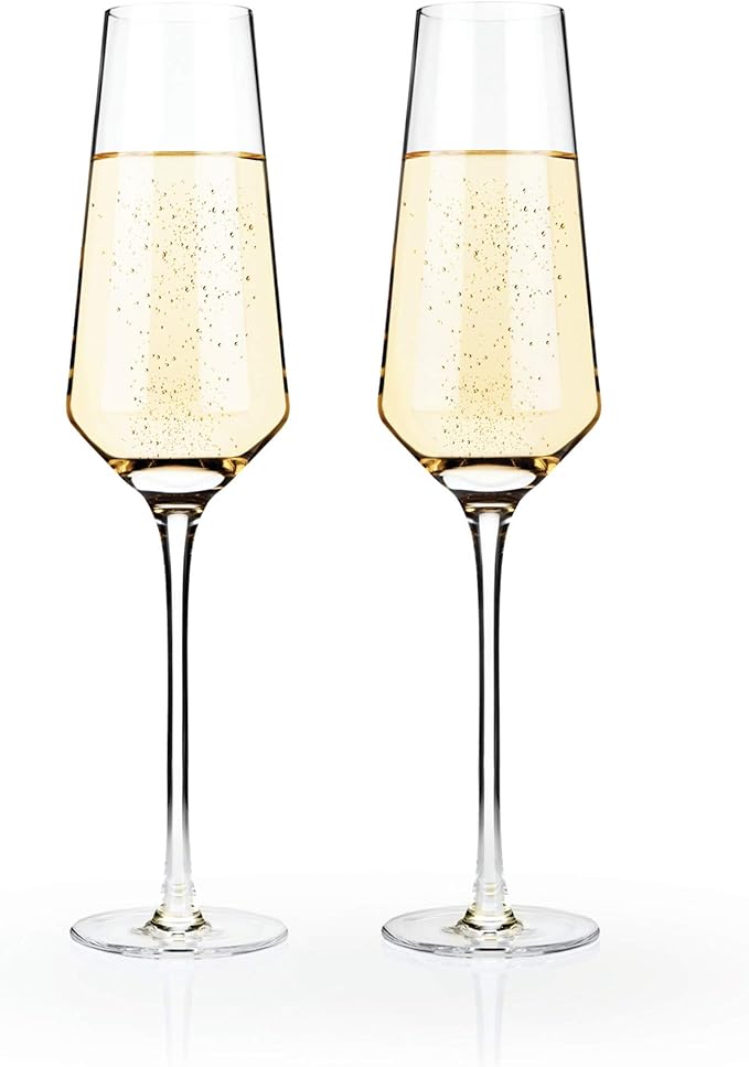 Viski Raye Crystal Angled Champagne Flutes, Elegant Crystal Clear Champagne Glasses Gift Set for Sparkling Wine, Prosecco, Mocktails, Housewarming, Wedding Gifts, Home Bar, 8 oz, Set of 2