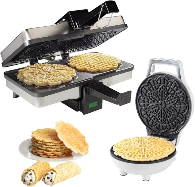 CucinaPro Pizzelle Maker 2 Pack Set– Nonstick Pizzelle Baker & Mini Italian Waffle Iron Press, Easy to Use Duo for Thin Crisp Cookies & Unique Dessert Treats, Gift Bundle for Home, Kitchen Must Have