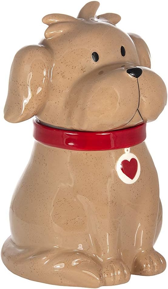 SPOTTED DOG GIFT COMPANY Ceramic Cookie Jar with Lid, Large Dog Treat Jar for Cookies & Biscuits, Cute Novelty Storage Container for Kitchen Counter, Gifts for Dog Lovers - 49oz Brown