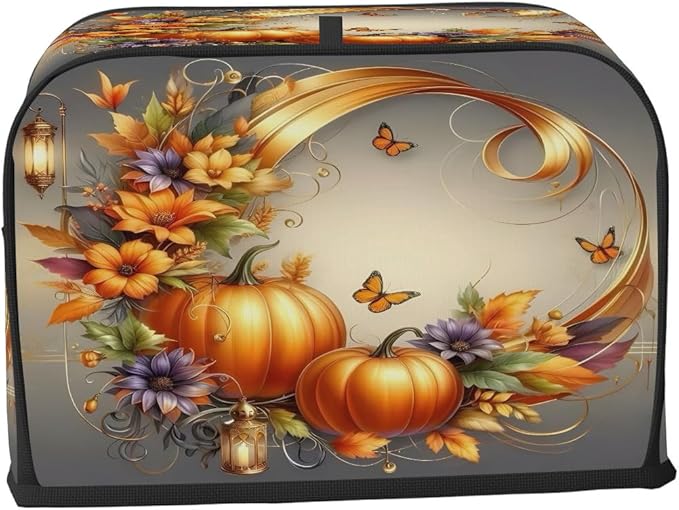 Art Fall Pumpkin Flower Toaster Cover 2 Slice Dust and Fingerprint Protection Toaster Bread Maker Covers Washable Kitchen Small Appliance Covers for Kitchen Accessories Decor Bakeware Women Gift