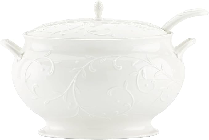 Lenox Opal Innocence Carved Covered Soup Tureen with Ladle, 10-1/4-Inch, White, 152 ounces