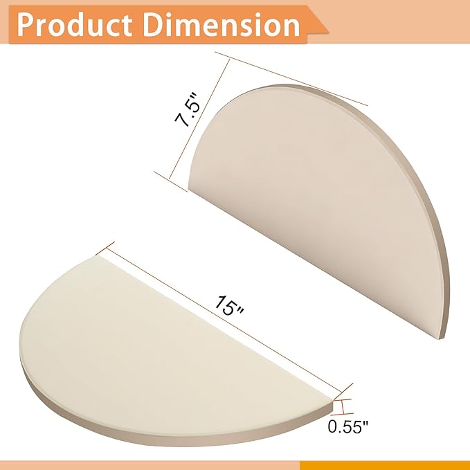 15 Inch Half-Moon Ceramic Heat Deflector Plates for Kamado Joe Classic I, II, III, Big Green Egg Grill Parts BQ Accessories, 2-Pack Pizza Stone